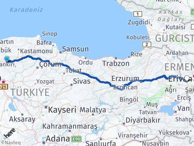 Çankırı Atkaracalar Iğdır Arası Kaç Km - Yol Haritası