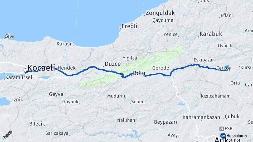 Çankırı Atkaracalar Kocaeli Arası Kaç Km - Yol Haritası