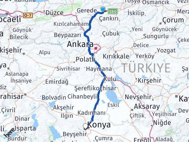 Çankırı Atkaracalar Konya Arası Kaç Km - Yol Haritası