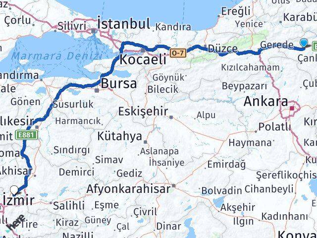 Çankırı Atkaracalar Manisa Arası Kaç Km - Yol Haritası