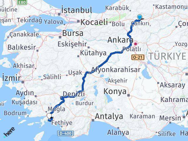 Çankırı Atkaracalar Muğla Arası Kaç Km - Yol Haritası