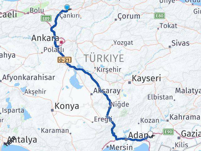 Çankırı Atkaracalar Osmaniye Arası Kaç Km - Yol Haritası