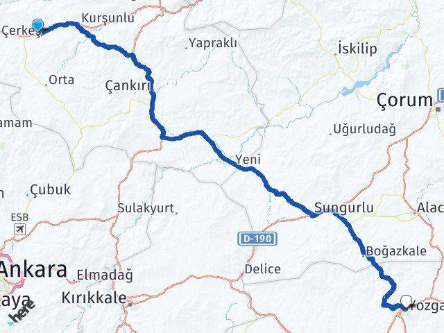 Çankırı Atkaracalar Yozgat Arası Kaç Km - Yol Haritası