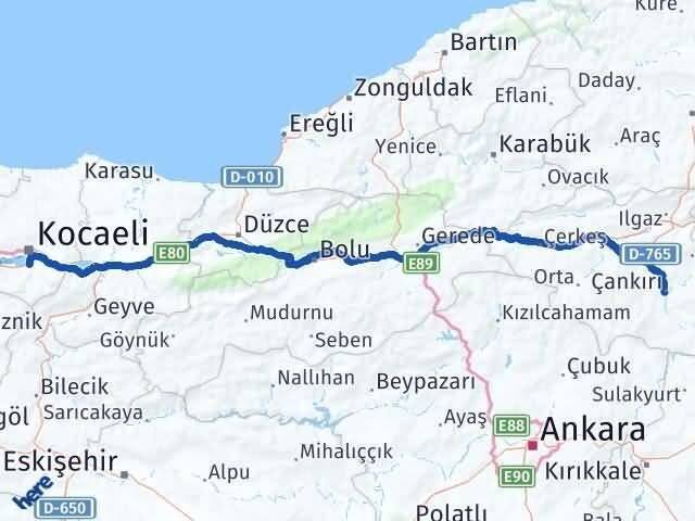 Çankırı Başiskele Kocaeli Arası Kaç Km - Yol Haritası