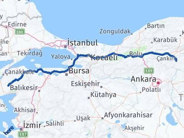 Çankırı Bayramiç Çanakkale Arası Kaç Km - Yol Haritası