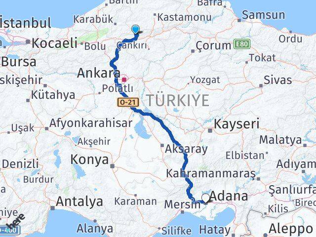 Çankırı Bayramören Adana Arası Kaç Km - Yol Haritası