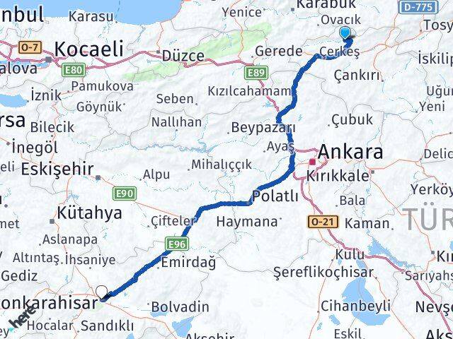 Çankırı Bayramören Afyonkarahisar Arası Kaç Km - Yol Haritası