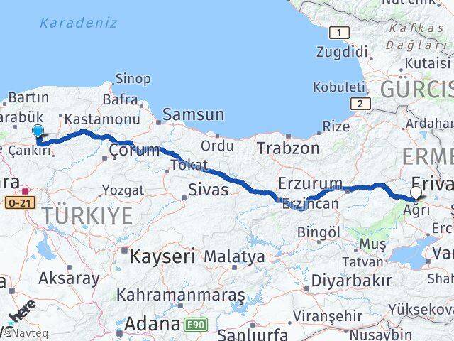 Çankırı Bayramören Ağrı Arası Kaç Km - Yol Haritası