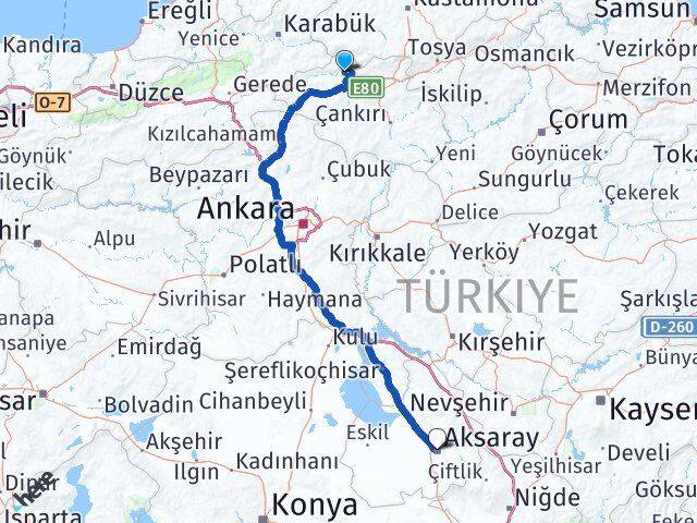 Çankırı Bayramören Aksaray Arası Kaç Km - Yol Haritası