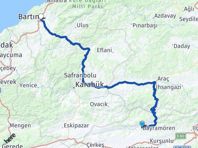 Çankırı Bayramören Bartın Arası Kaç Km - Yol Haritası