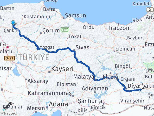 Çankırı Bayramören Batman Arası Kaç Km - Yol Haritası