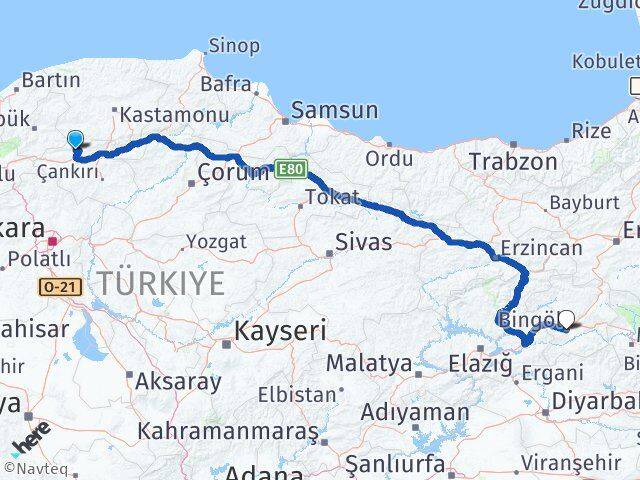 Çankırı Bayramören Bingöl Arası Kaç Km - Yol Haritası