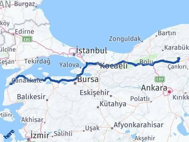 Çankırı Bayramören Çanakkale Arası Kaç Km - Yol Haritası