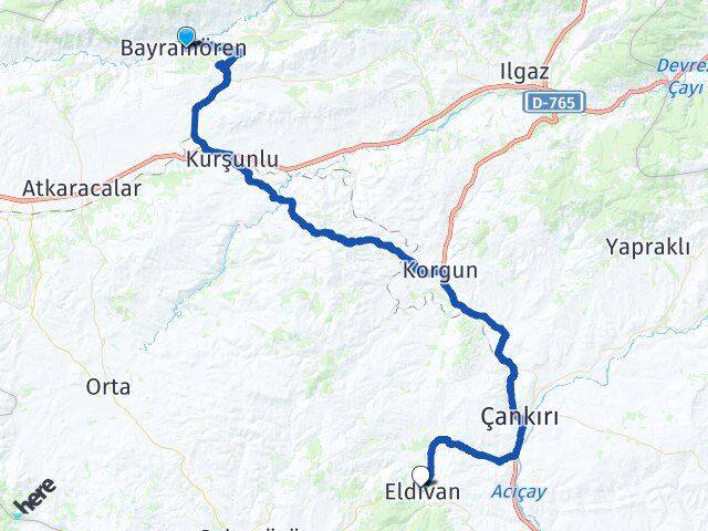 Çankırı Bayramören Eldivan Arası Kaç Km - Yol Haritası