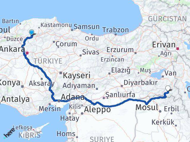 Çankırı Bayramören Hakkari Arası Kaç Km - Yol Haritası