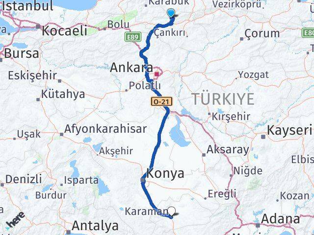 Çankırı Bayramören Karaman Arası Kaç Km - Yol Haritası
