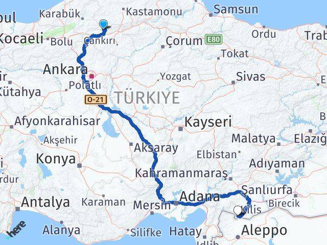 Çankırı Bayramören Kilis Arası Kaç Km - Yol Haritası