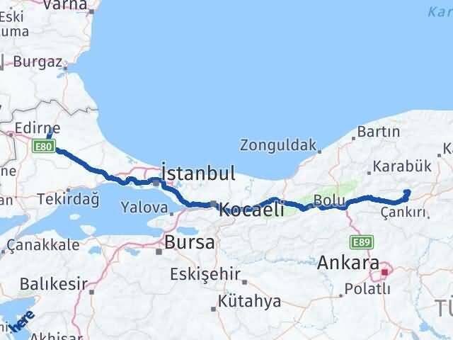 Çankırı Bayramören Kırklareli Arası Kaç Km - Yol Haritası