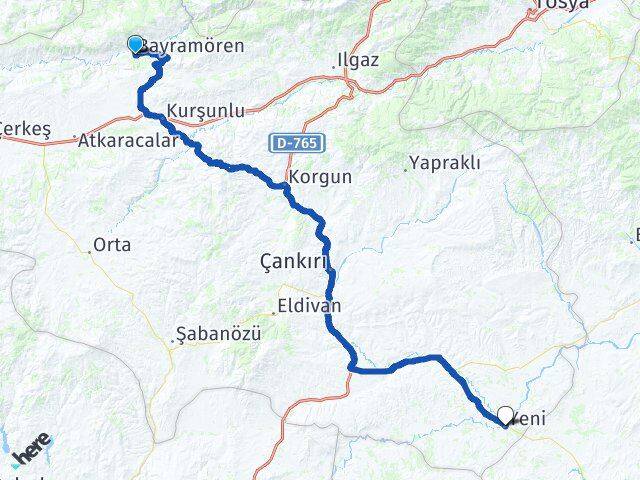 Çankırı Bayramören Kızılırmak Arası Kaç Km - Yol Haritası
