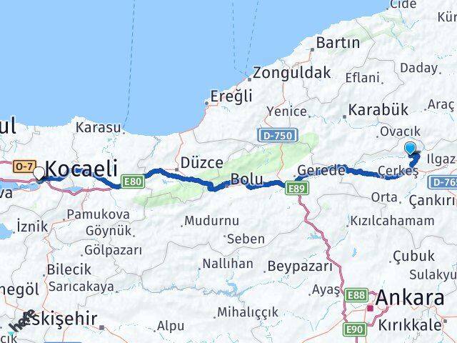 Çankırı Bayramören Kocaeli Arası Kaç Km - Yol Haritası