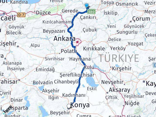 Çankırı Bayramören Konya Arası Kaç Km - Yol Haritası