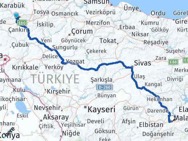 Çankırı Bayramören Malatya Arası Kaç Km - Yol Haritası