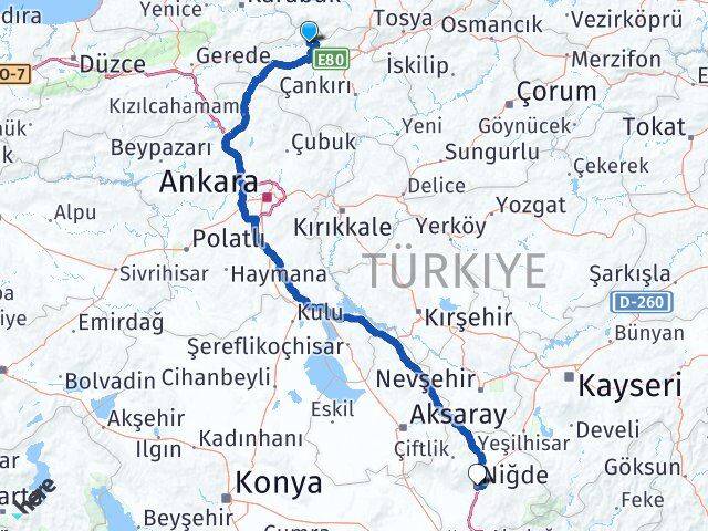 Çankırı Bayramören Niğde Arası Kaç Km - Yol Haritası
