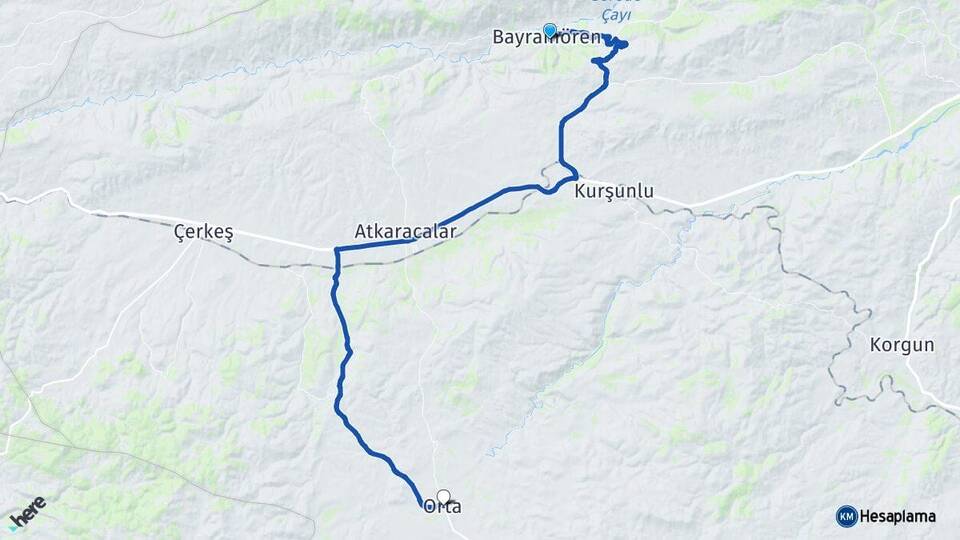 Çankırı Bayramören Orta Arası Kaç Km - Yol Haritası