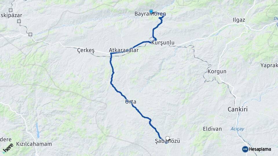 Çankırı Bayramören Şabanözü Arası Kaç Km - Yol Haritası