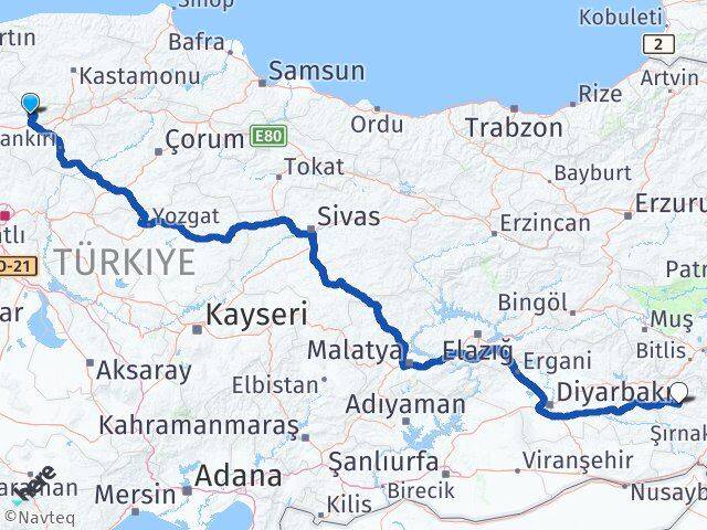 Çankırı Bayramören Siirt Arası Kaç Km - Yol Haritası