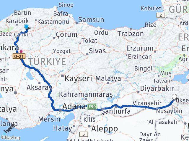 Çankırı Bayramören Şırnak Arası Kaç Km - Yol Haritası