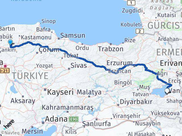 Çankırı Bayramören Van Arası Kaç Km - Yol Haritası
