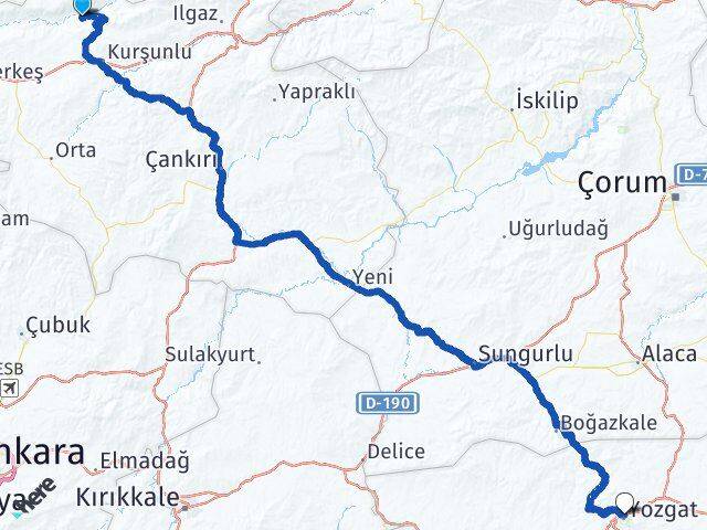 Çankırı Bayramören Yozgat Arası Kaç Km - Yol Haritası