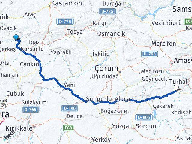 Çankırı Bayramören Zile Tokat Arası Kaç Km - Yol Haritası