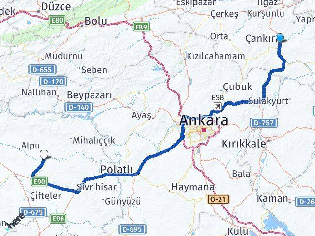 Çankırı Beylikova Eskişehir Arası Kaç Km - Yol Haritası