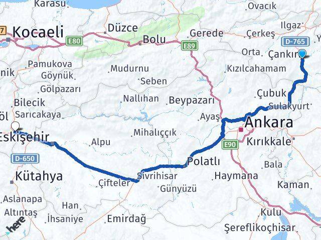Çankırı Bozüyük Bilecik Arası Kaç Km - Yol Haritası