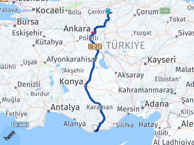 Çankırı Bozyazı Mersin Arası Kaç Km - Yol Haritası