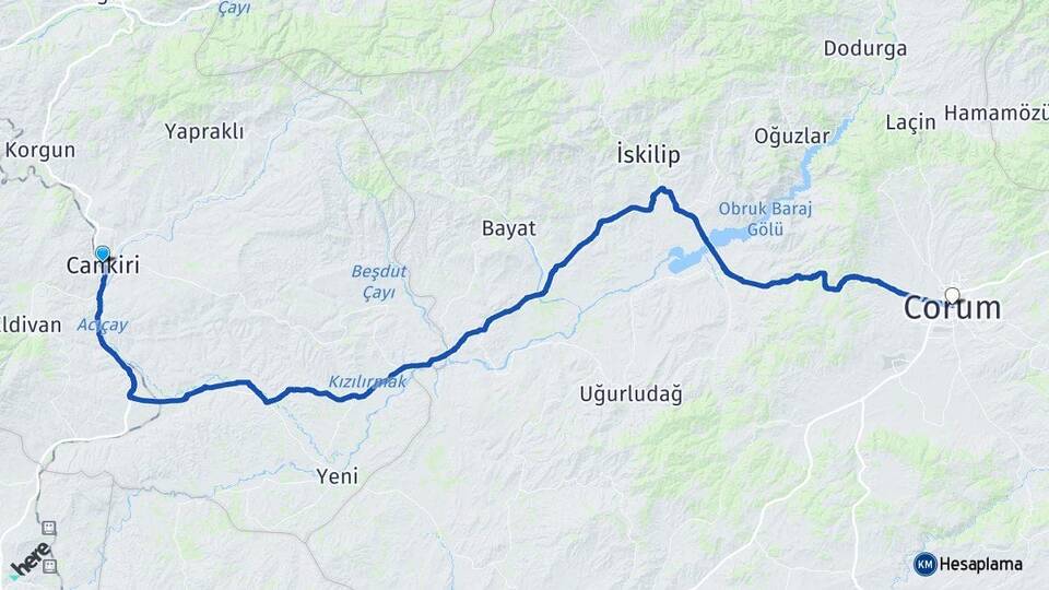 Çankırı Buğday Pazarı Arası Kaç Km - Yol Haritası