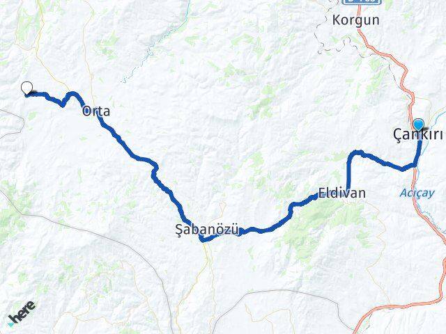 Çankırı Buğurören Orta Arası Kaç Km - Yol Haritası