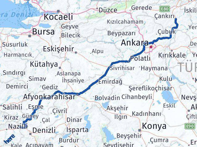 Çankırı Buharkent Aydın Arası Kaç Km - Yol Haritası