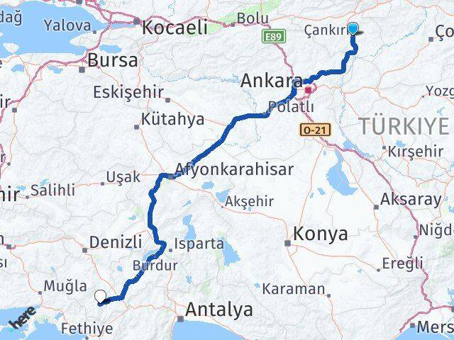 Çankırı Çameli Denizli Arası Kaç Km - Yol Haritası