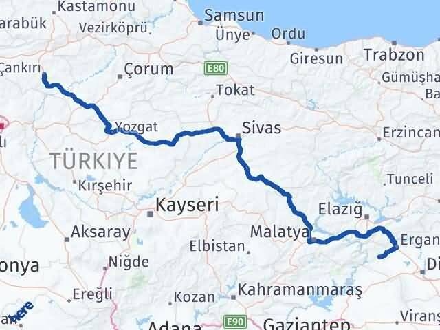 Çankırı Çermik Diyarbakır Arası Kaç Km - Yol Haritası
