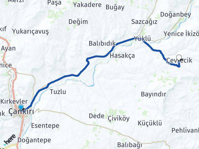 Çankırı Çevrecik Yapraklı Arası Kaç Km - Yol Haritası