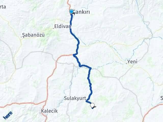 Çankırı Çevrimli Sulakyurt Kırıkkale Arası Kaç Km - Yol Haritası