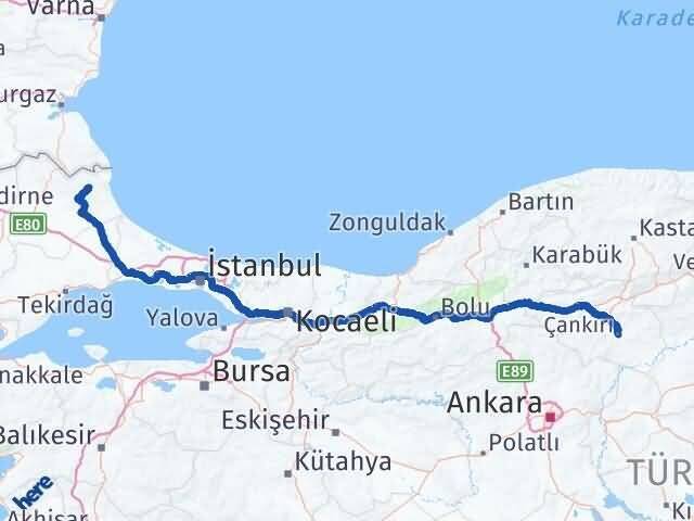 Çankırı Demirköy Kırklareli Arası Kaç Km - Yol Haritası