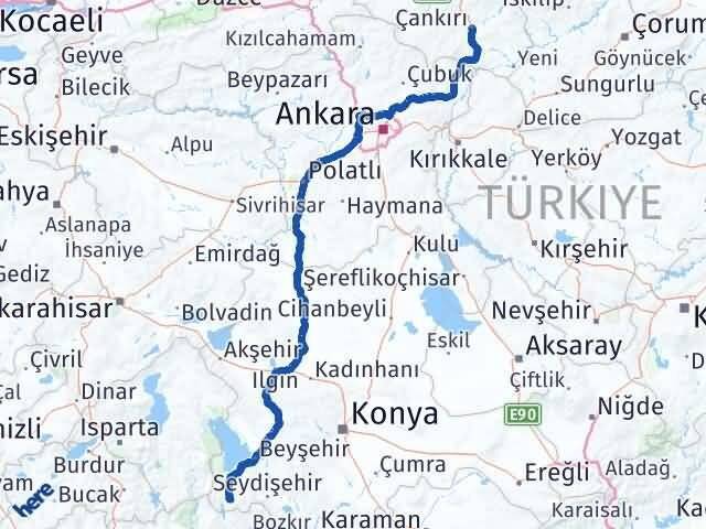 Çankırı Derebucak Konya Arası Kaç Km - Yol Haritası
