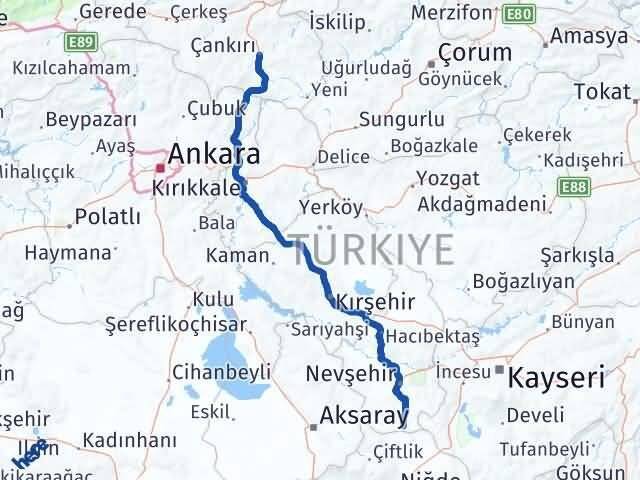 Çankırı Derinkuyu Nevşehir Arası Kaç Km - Yol Haritası