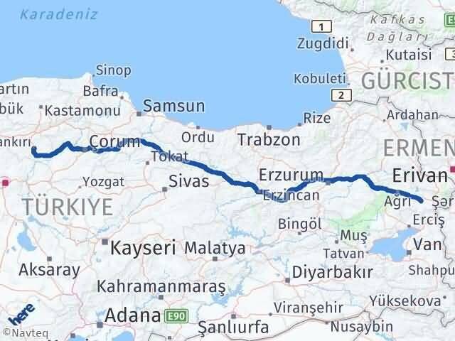 Çankırı Diyadin Ağrı Arası Kaç Km - Yol Haritası