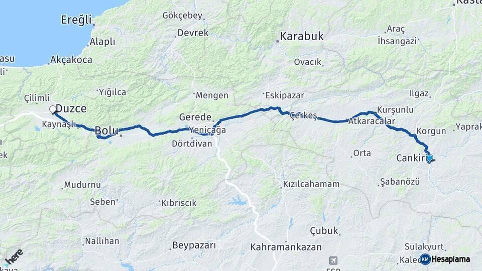Çankırı Düzce Arası Kaç Km - Yol Haritası