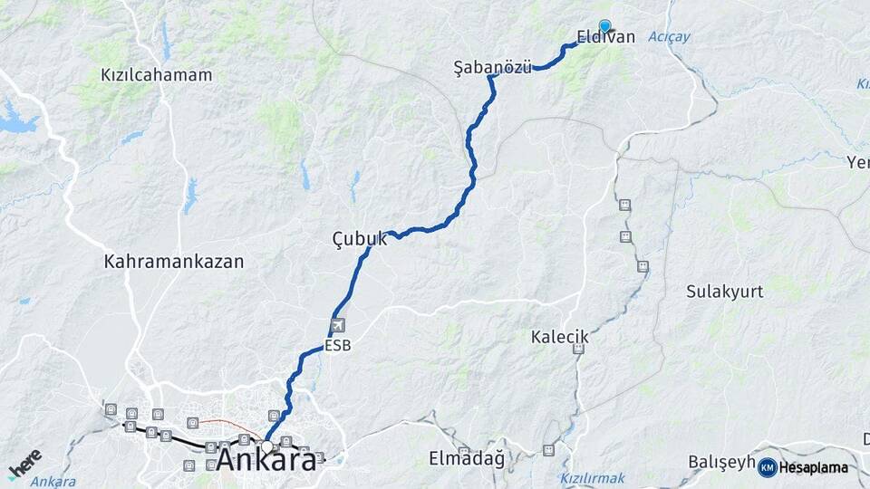 Çankırı Eldivan Ankara Arası Kaç Km - Yol Haritası
